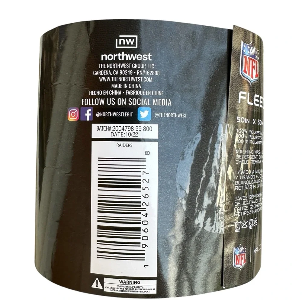 NFL Northwest Las Vegas Raiders Throw fleece gray black 50